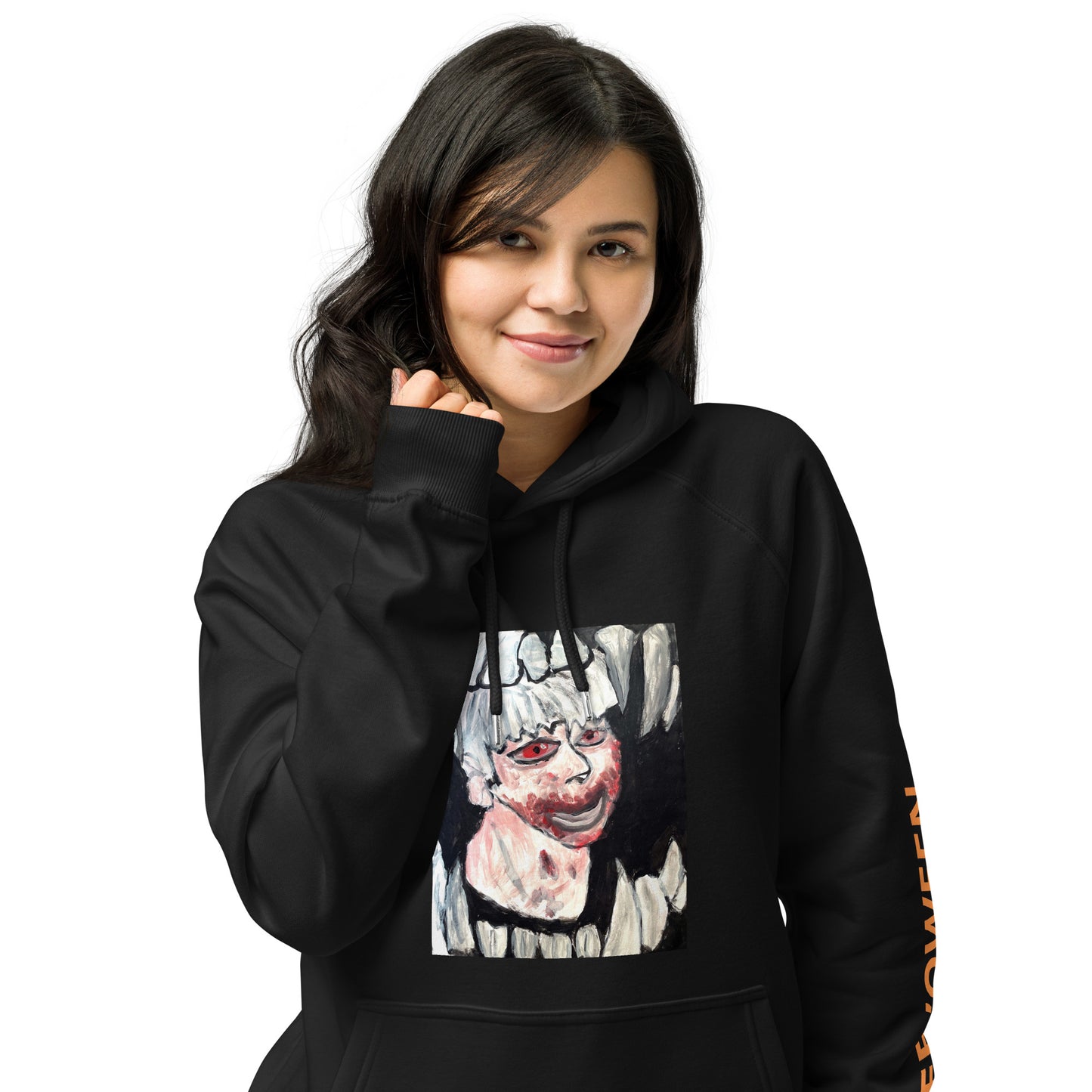 SPREED’OWEEN Black Unisex eco raglan hoodie (Teeth Boy)