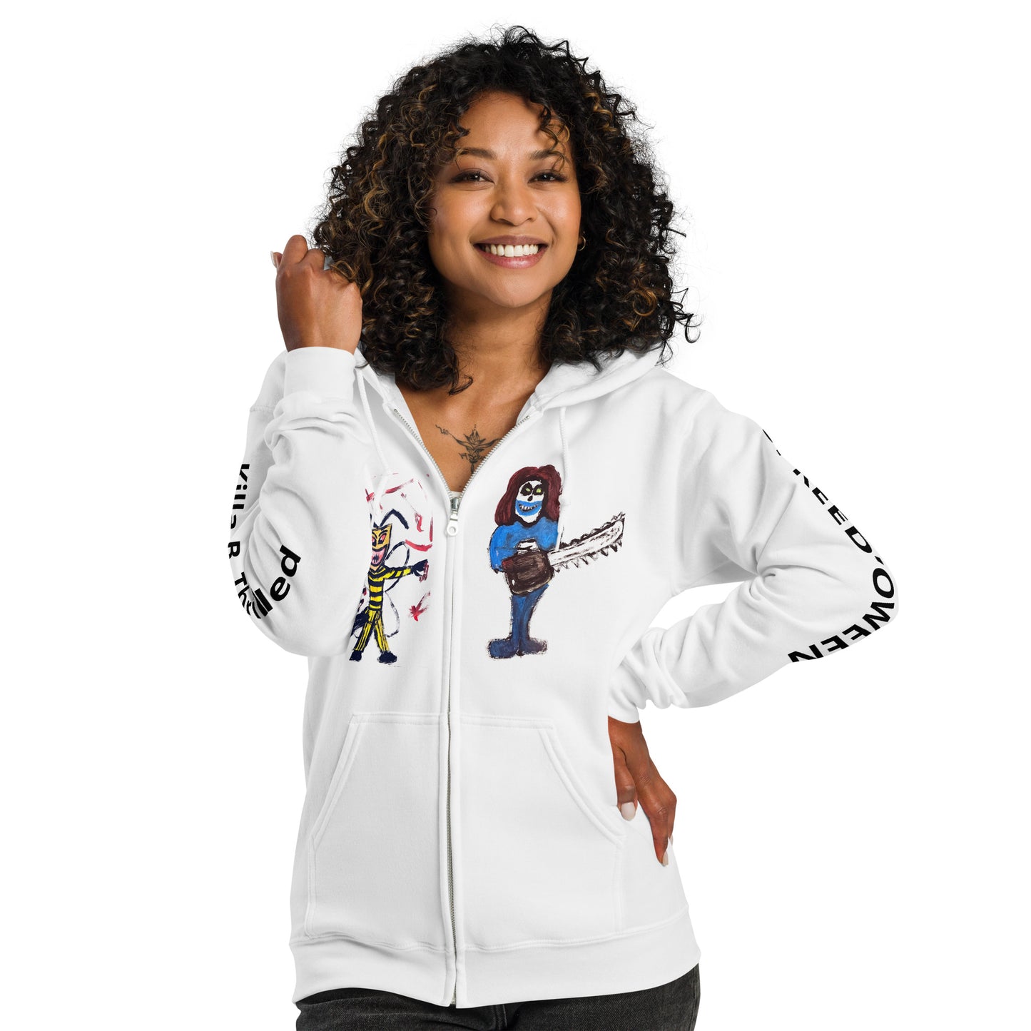 SPREED’OWEEN White Killa B. Thrilled Unisex heavy blend zip hoodie