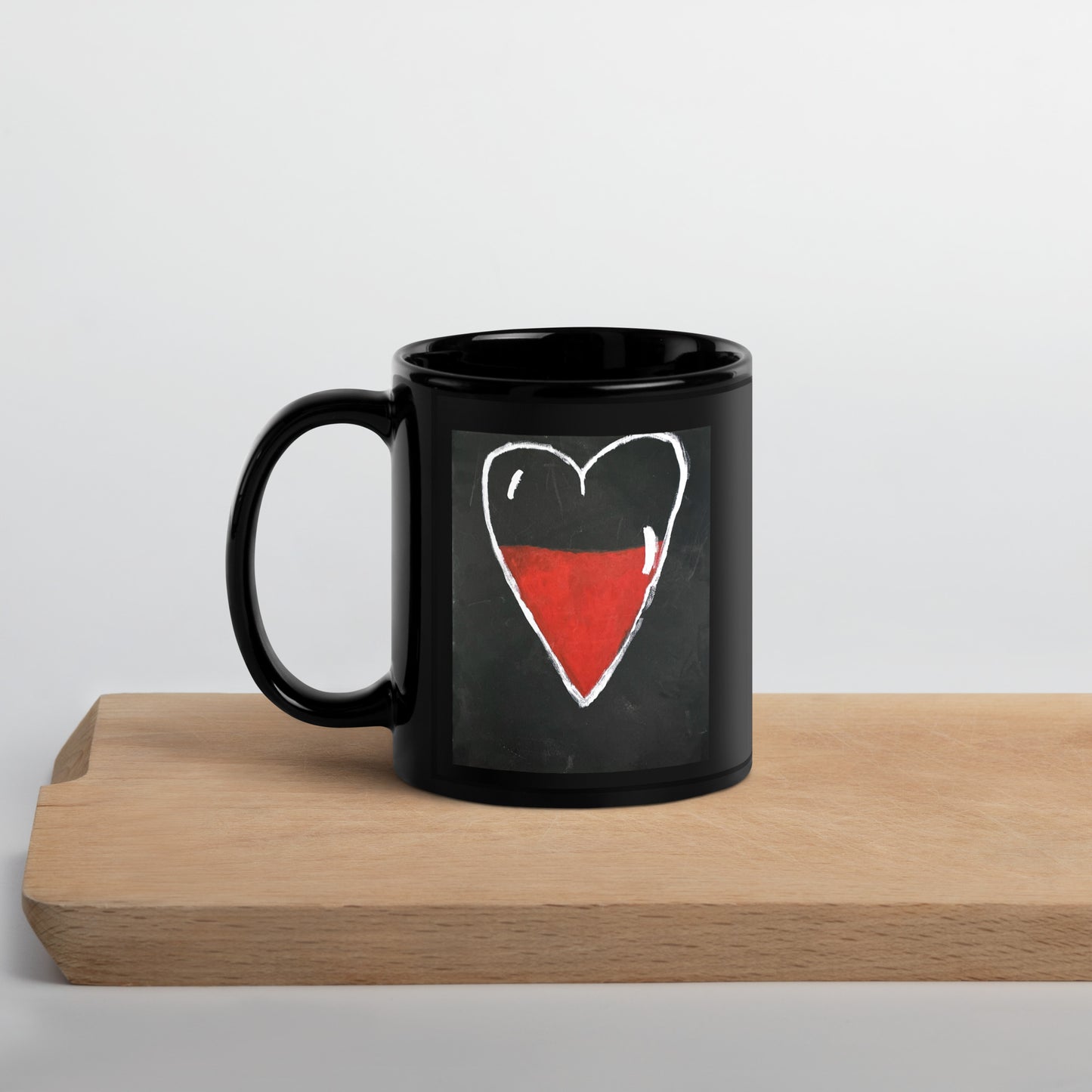 Half Filled Heart Black Glossy Mug