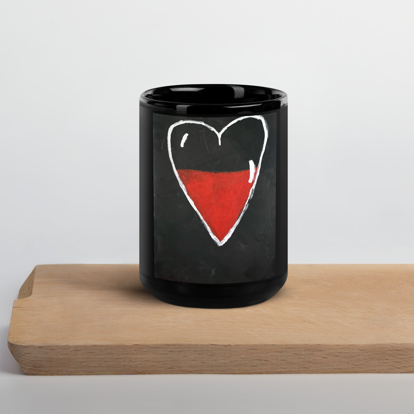 Half Filled Heart Black Glossy Mug